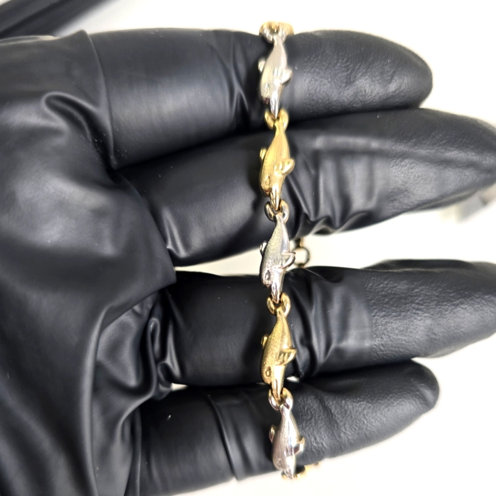10K Gold Two Tone Dolphin Bracelet